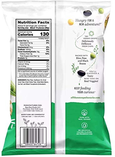 Off The Eaten Path Veggie Crisps with Rice, Peas and Black Beans, Gluten Free, Made With Real Rice & Real Veggies, 6.25 oz bags, Pack of 6