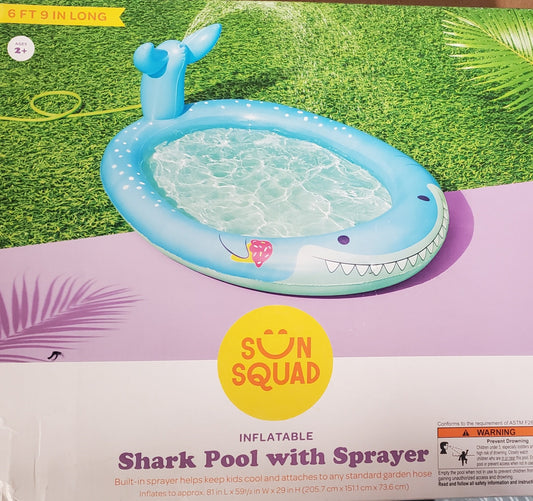Inflatable Shark Pool with Fin Water Sprayer for Summer Time Fun at Home_8008