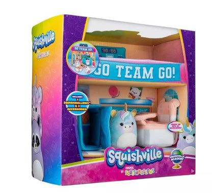 Squishville Academy Playset - Includes 2-Inch Eunice The Unicorn Plush, School Desk, Locker, and School Playscene, Original Squishmallows, Imaginative Play