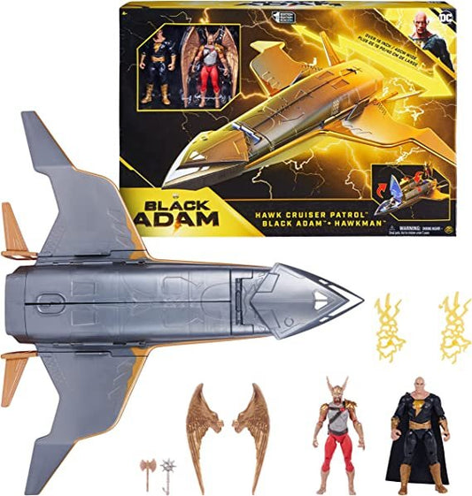 DC Comics, Hawk Cruiser Patrol, Includes Black Adam and Hawkman Action Figures, Over 16-inch Wide, First Edition, Super Hero Kids Toys for Boys and Girls Aged 4 and Up