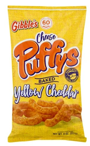 Gibble's Cheese Puffs Snacks, Baked Combo, 2 White Cheddar and 2 Yellow Cheddar, 8 oz Bags - QTY 4