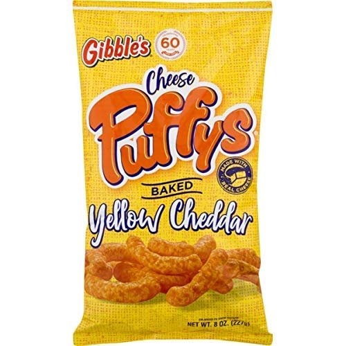 Gibble's Gibbles Cheese Puffs, Baked, Yellow Cheddar, 8 oz Bag - QTY 4