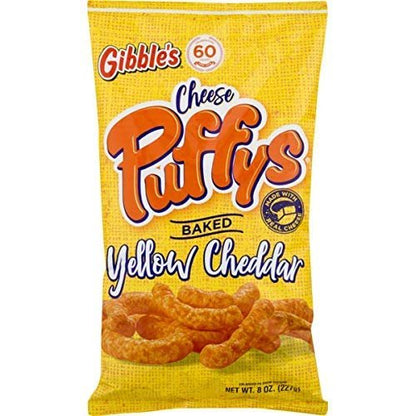 Gibble's Gibbles Cheese Puffs, Baked, Yellow Cheddar, 8 oz Bag - QTY 4