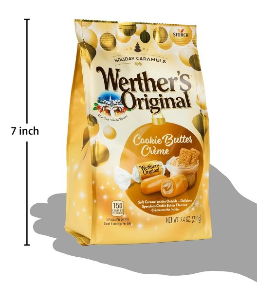 Werther's Original Cookie Butter Crème Soft Caramels Bulk Pack of 3 Bags 7.4 oz each - Werthers Soft Caramel Candy - Holiday Werthers Creamy Caramel Filled Candy
