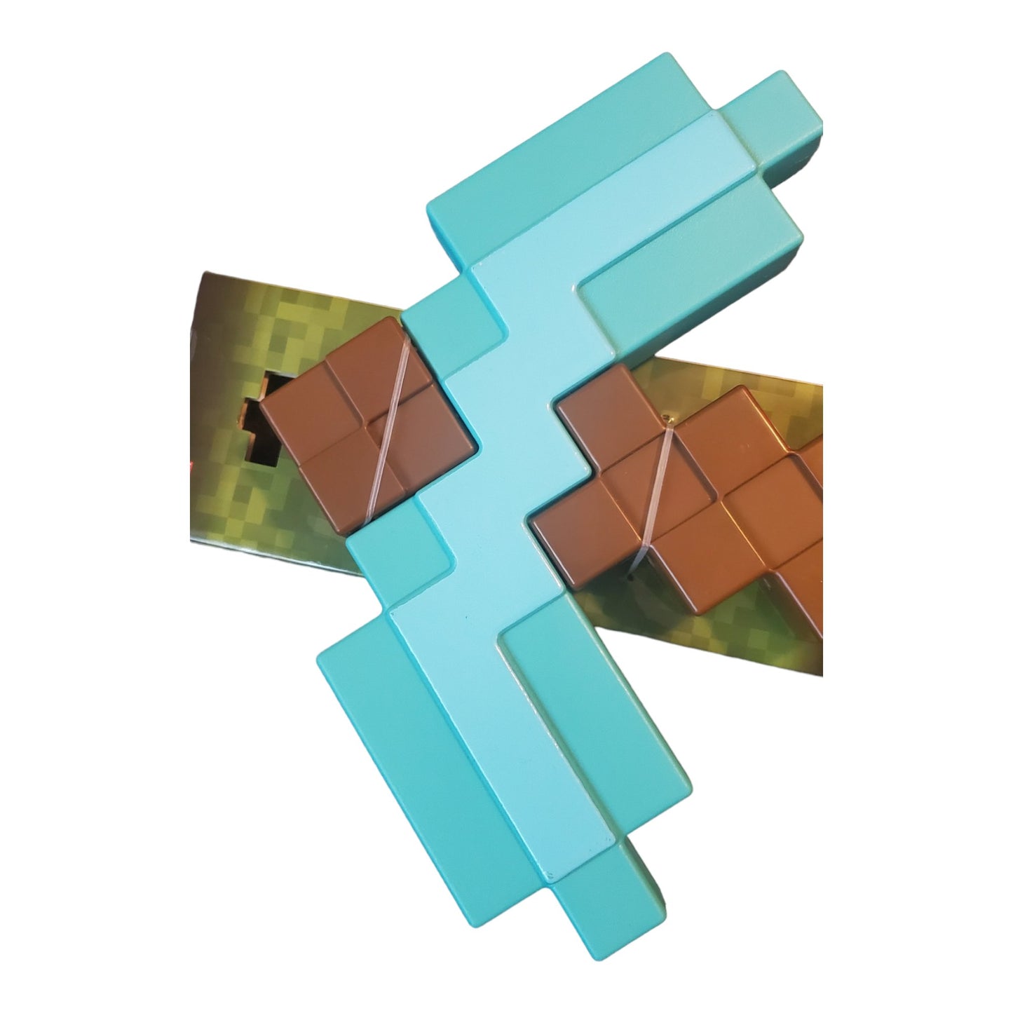 Minecraft Diamond Pickaxe, 14 inches long, handle is 9.5 inches wide