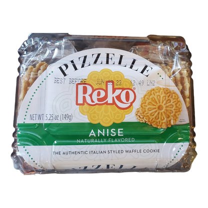 Reko Pizzelle Authentic Italian Style Waffle Cookies Anise and Vanilla, 2 pack. 1 5.25 oz pack of Anise cookies, 1 5.25 oz pack of Vanilla cookies