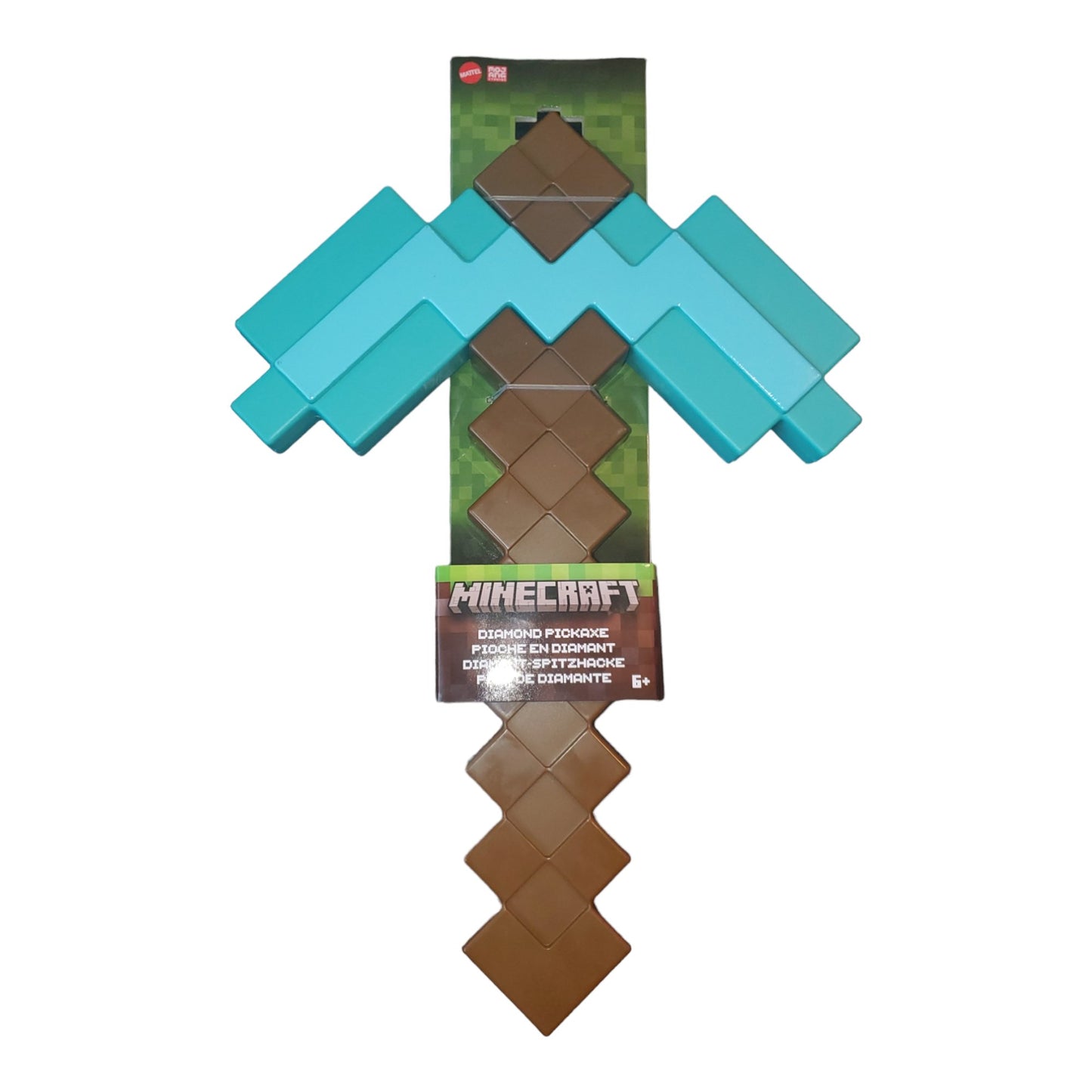 Minecraft Diamond Pickaxe, 14 inches long, handle is 9.5 inches wide
